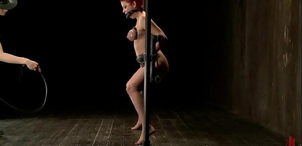  Bound busty redhead caned and whipped
